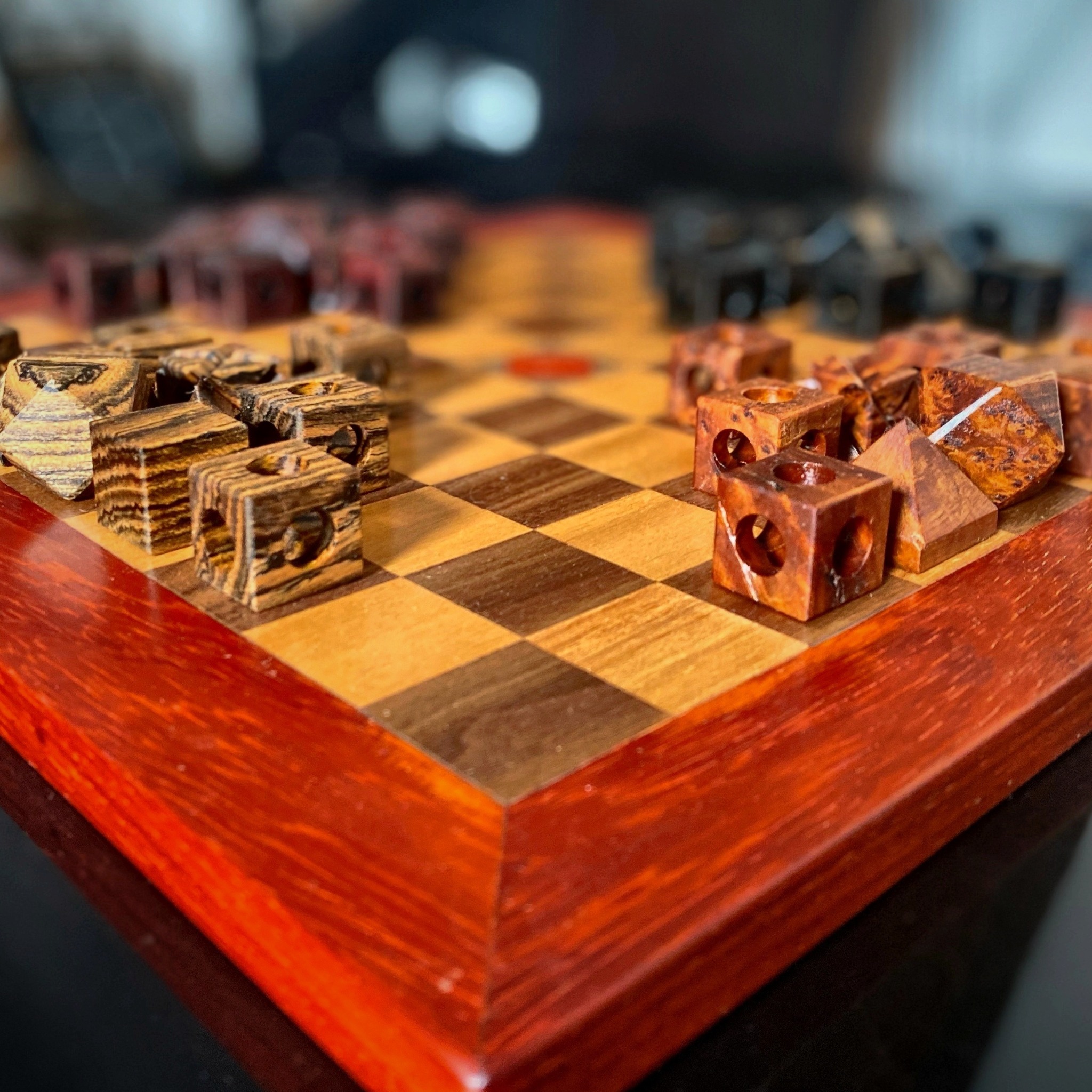 Handcrafted Malki game board and wooden playing pieces